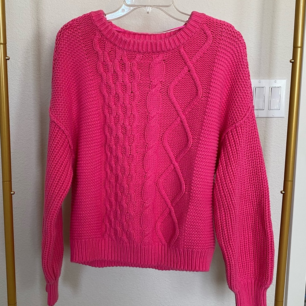 Free People Dream Cable Knit Sweater in hot pink